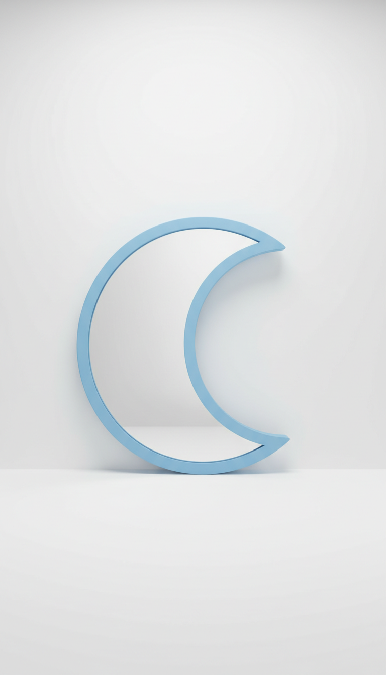 Sky blue crescent mirror with minimalist finish