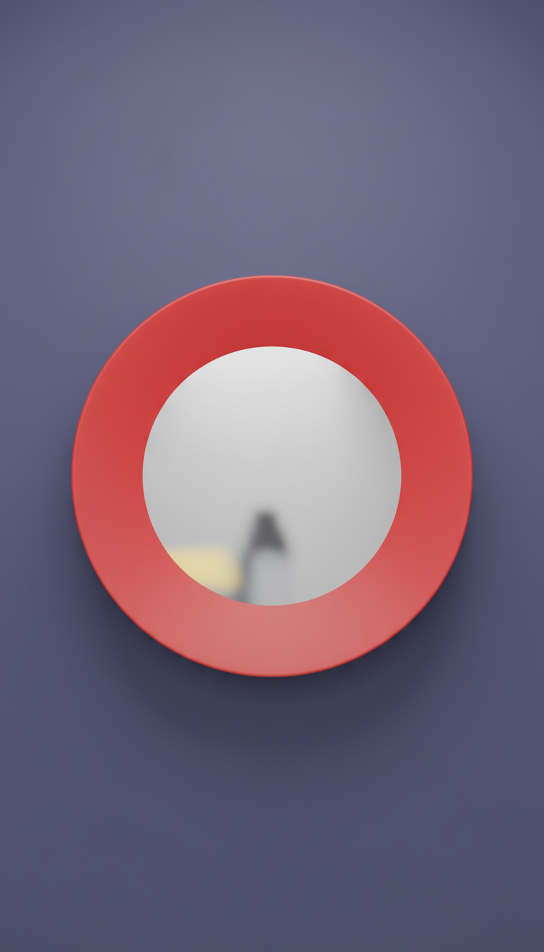 Red halo circle mirror with marble edge